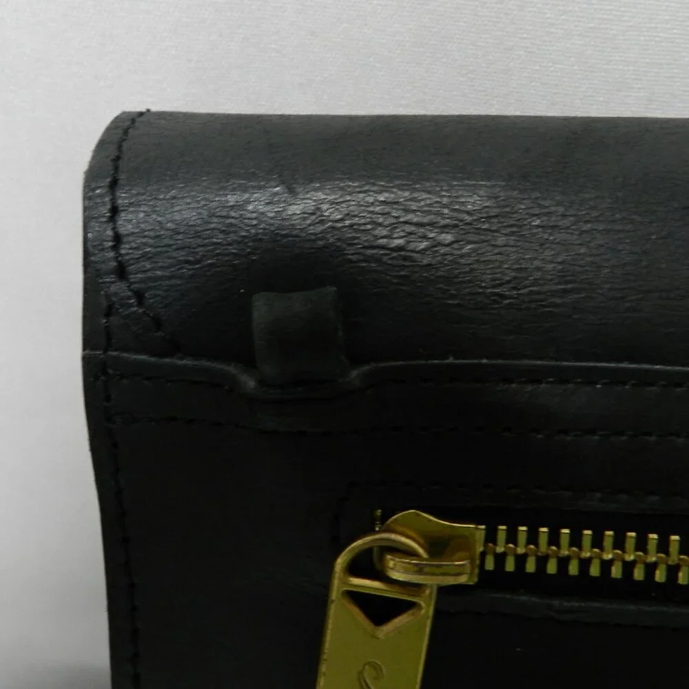 Sseko Vintage Saddle Leather w/ Snakeskin black shoulder handbag purse clutch - Picture 7 of 11